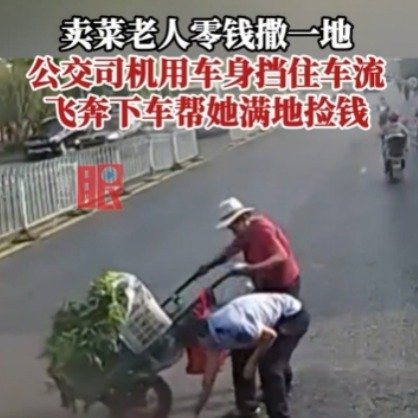 公交司机飞奔下车帮卖菜老人满地捡钱