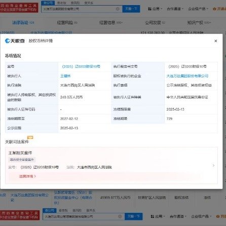 王健林再被冻结股权1200万