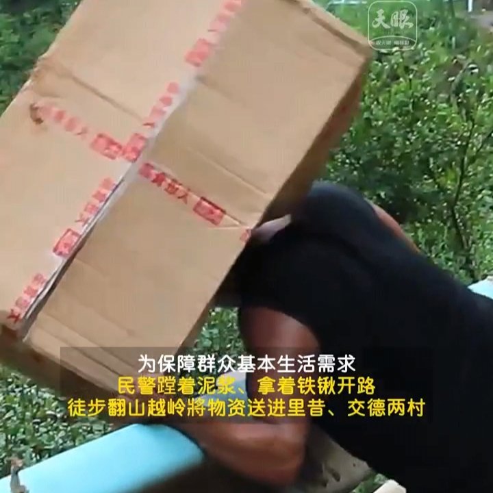 民警摔倒也要护住送往灾区的物资