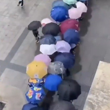 暴雨来袭的校园内搭起暖心彩虹桥