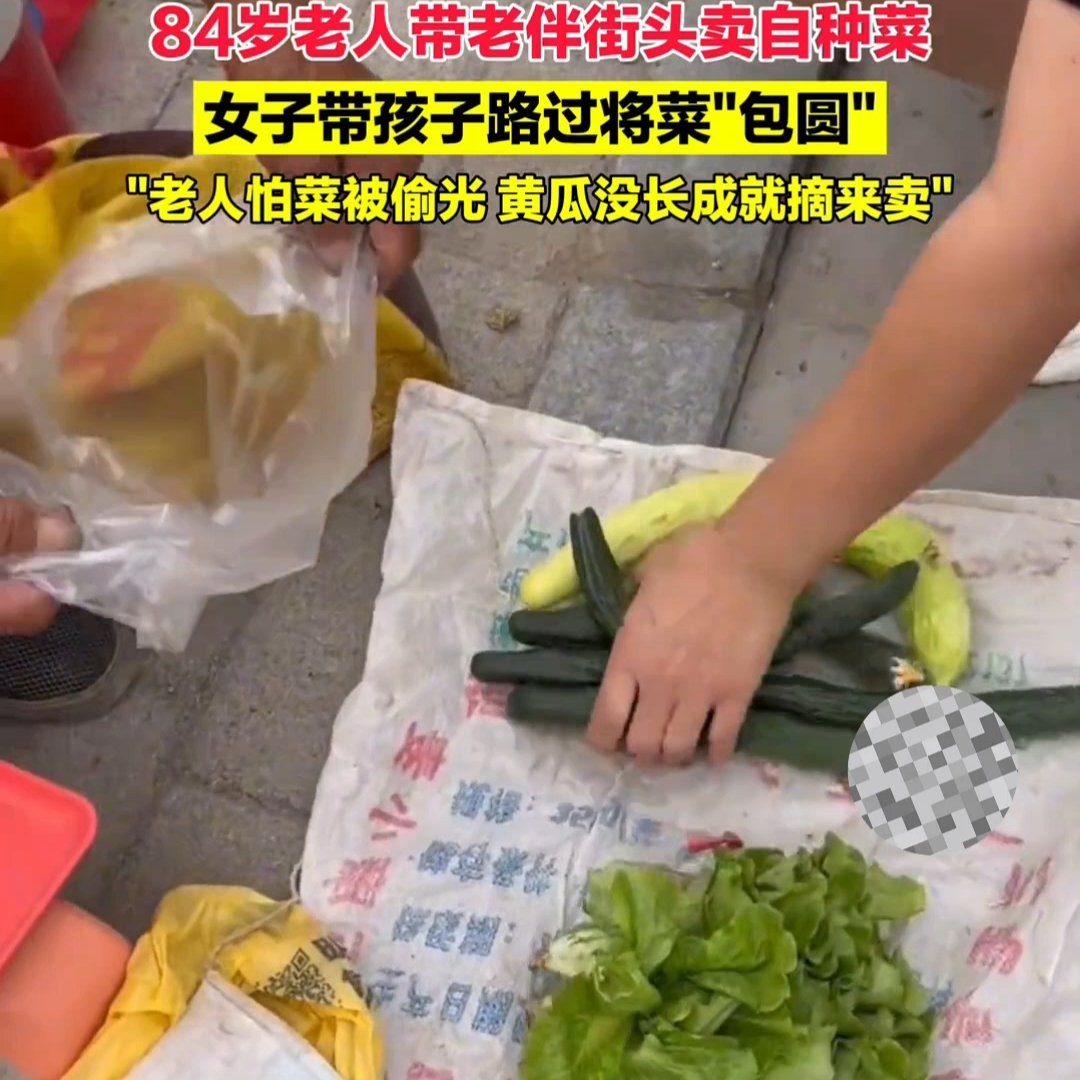 84岁老人街头卖菜女子路过将菜包圆